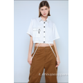 CAMICIA CROPPED BIANCA DONNA CON MANICHE CORTE